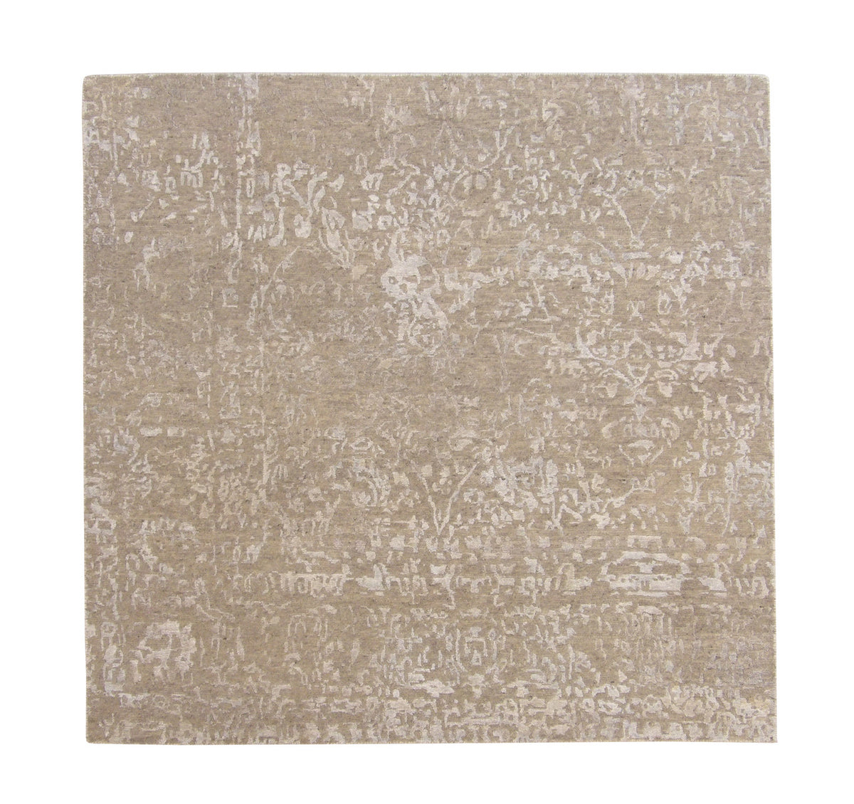 Transitional Abstract Broken Design hand-knotted wool-silk rug in Green & Pink, full view