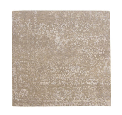 Transitional Abstract Broken Design hand-knotted wool-silk rug in Green & Pink, full view