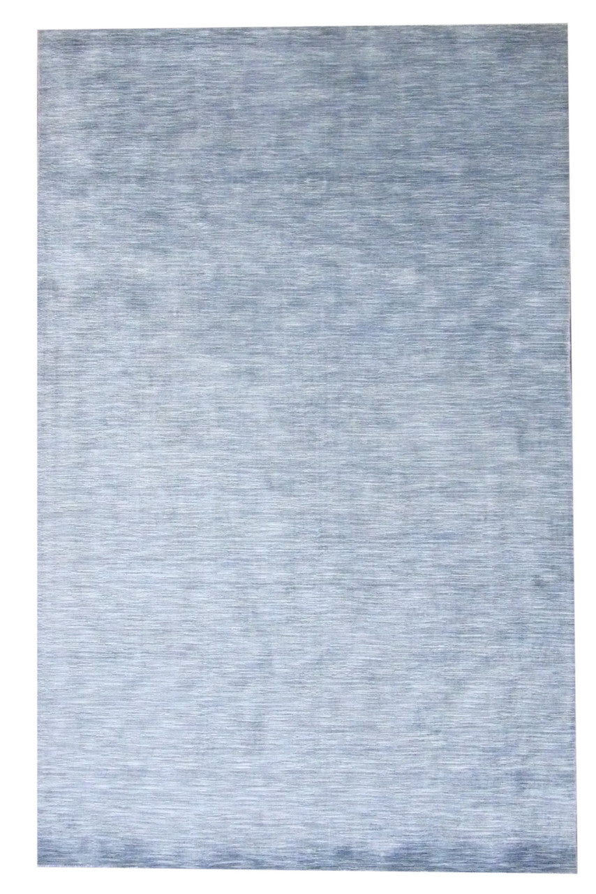 Contemporary Silky Plain Tie Dye Design hand-knotted wool-silk rug in Blue & Gray, full view