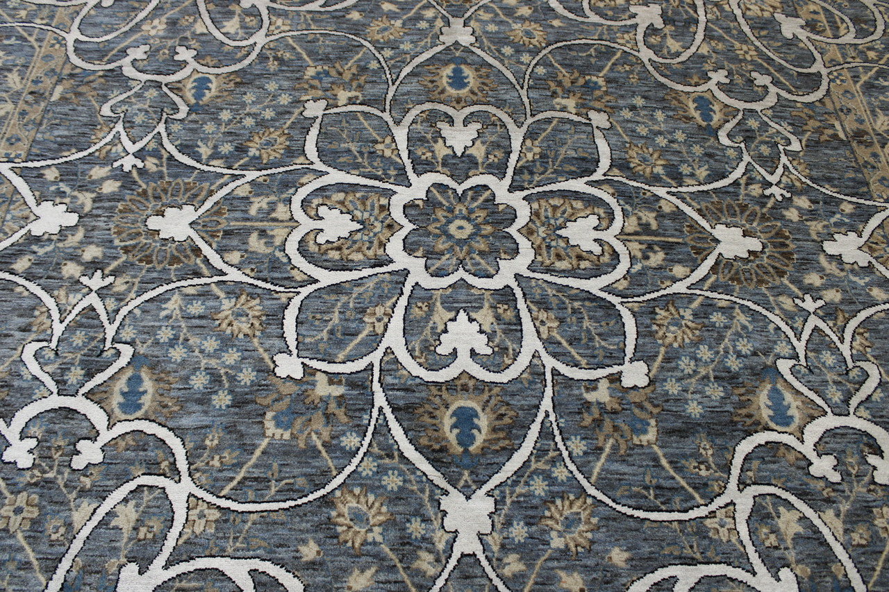 Close-up of wool pile, Blue rug
