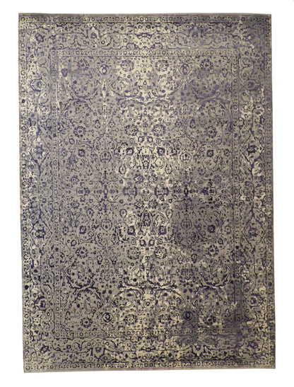 Transitional Abstract Broken Design hand-knotted wool rug in Blue & Gray, full view