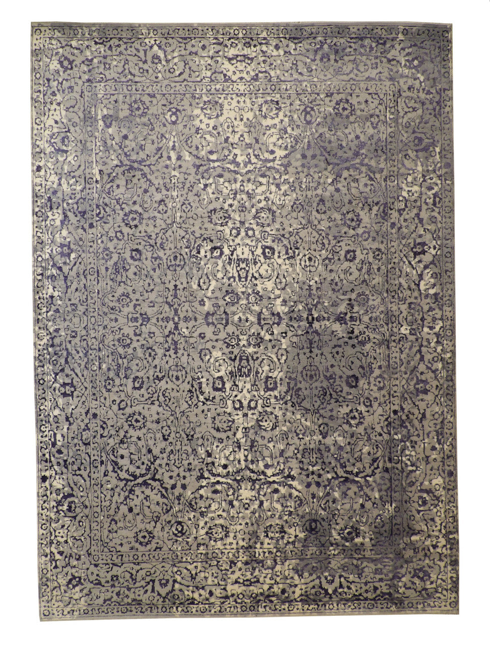 Transitional Abstract Broken Design hand-knotted wool rug in Blue & Gray, full view