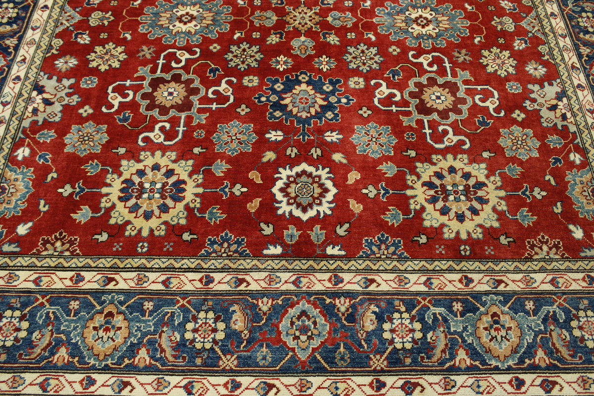 Tribal Super Kazak rug border detail
