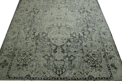 Blue 9'1" x 14'5" Transitional Grass Design Hand knotted Wool Rug - Sku: w2069