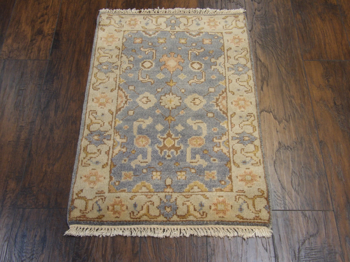 Close-up of wool pile, Blue & Beige rug
