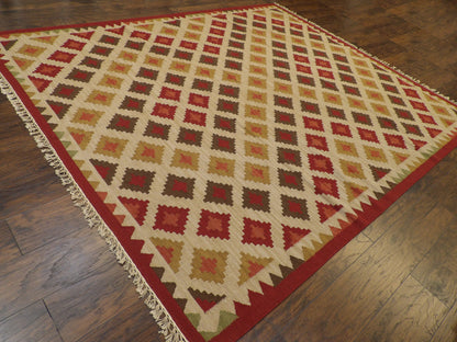 Coastal Flat-Weave Indoor/Outdoor Hand-Knotted Wool Rug in Gold & Rust — 8'0" x 10'0" | SKU w1095