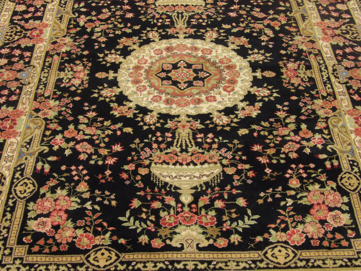 Back of Fine Persian Qum hand-knotted rug