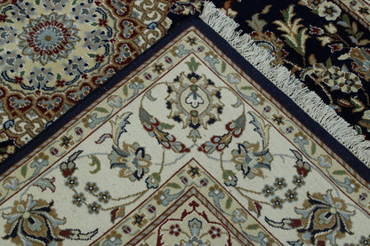 Traditional Fine Nain hand-knotted wool rug in Blue & Beige, full view