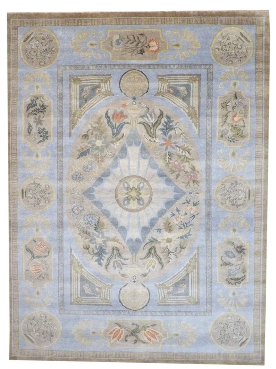 Blue 9'0" x 12'0" European Abusson Hand knotted Wool Rug - Sku: w11224