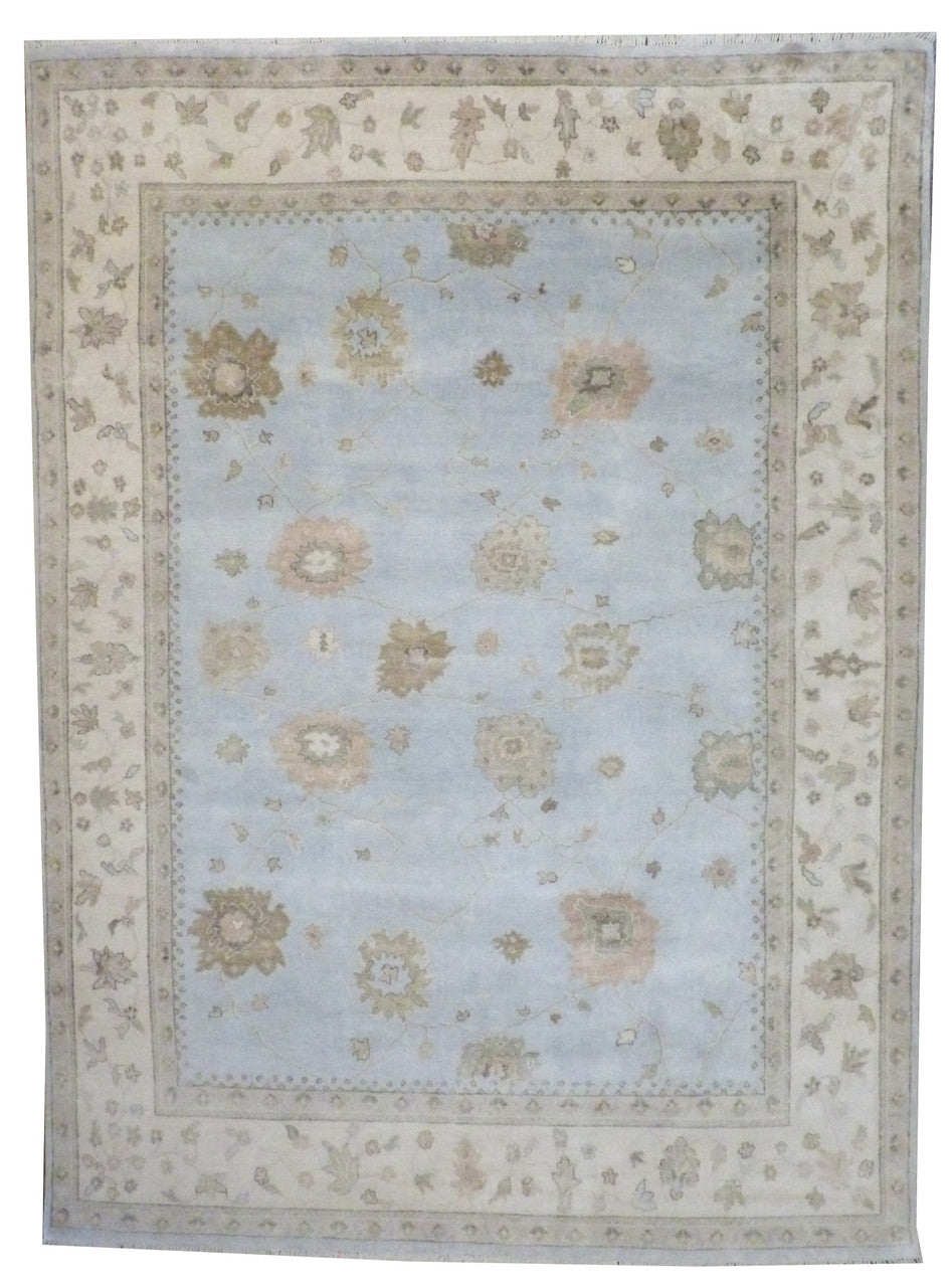 Blue 9'0" x 12'0" Turk Oushak Natural dye Hand knotted Wool Rug - Sku: w306