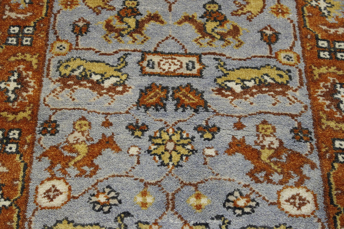 Close-up of wool pile, Blue rug