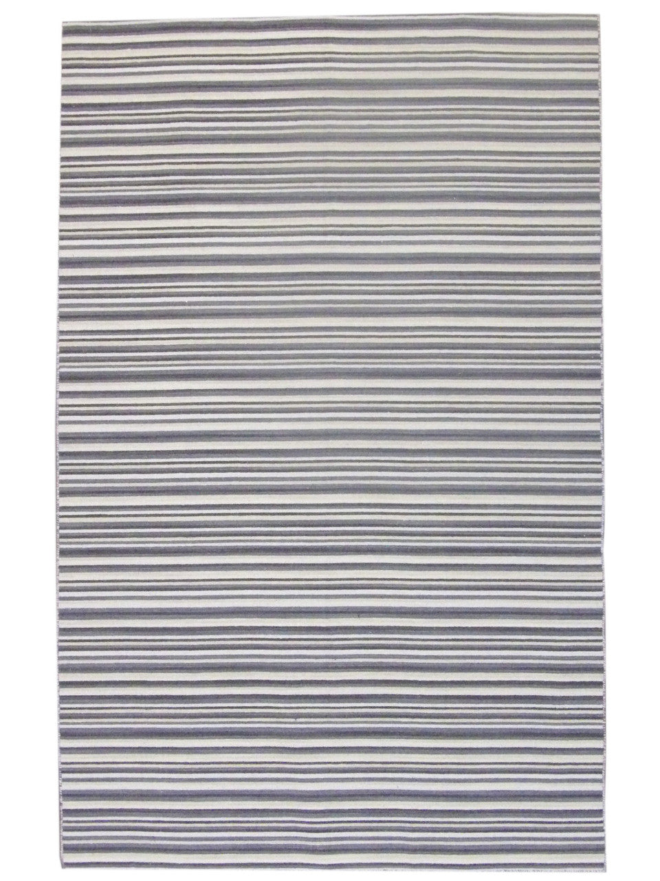 Coastal flat weave hand-knotted wool rug in blue and ivory, full view