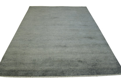 Gray 6'0" x 8'3" Modern Grass Design Hand knotted Wool/Silk Rug - Sku: W2080