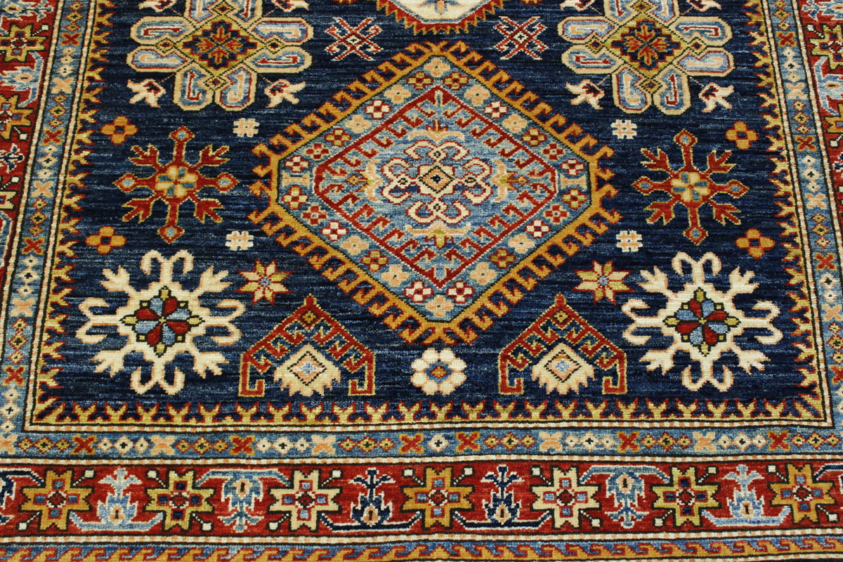 Back of Tribal Super Fine Kazak hand-knotted rug