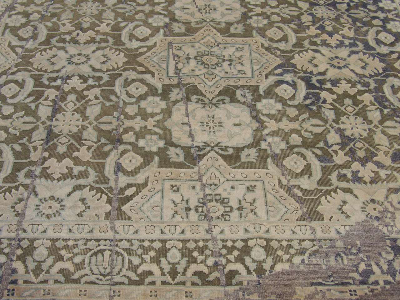 Modern abstract rug border detail, beige and purple