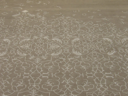 Back of hand-knotted broken design rug showing construction
