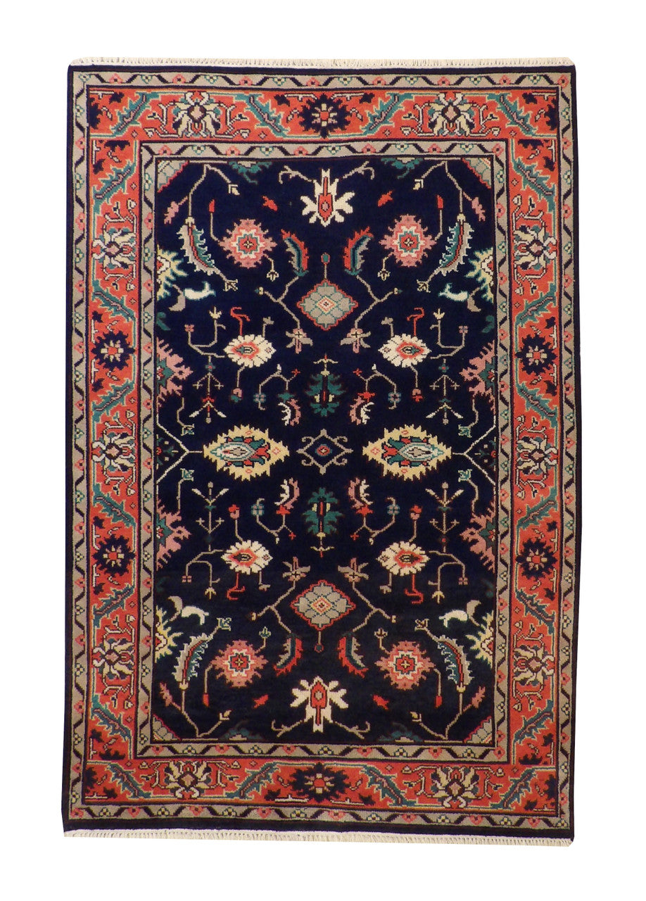 Tribal Sherapi hand-knotted wool rug in Blue & Red, full view