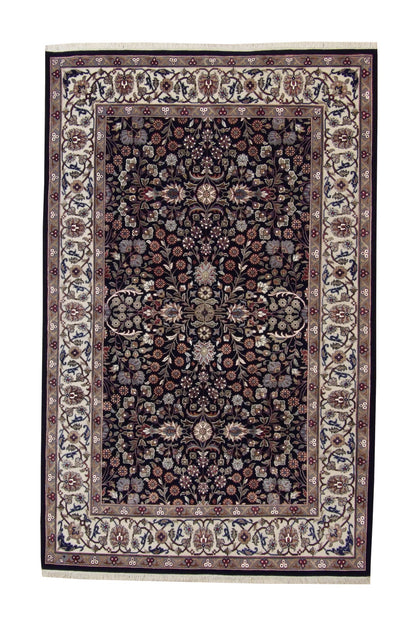Traditional Turk Heraki hand-knotted wool-silk rug in Blue, full view