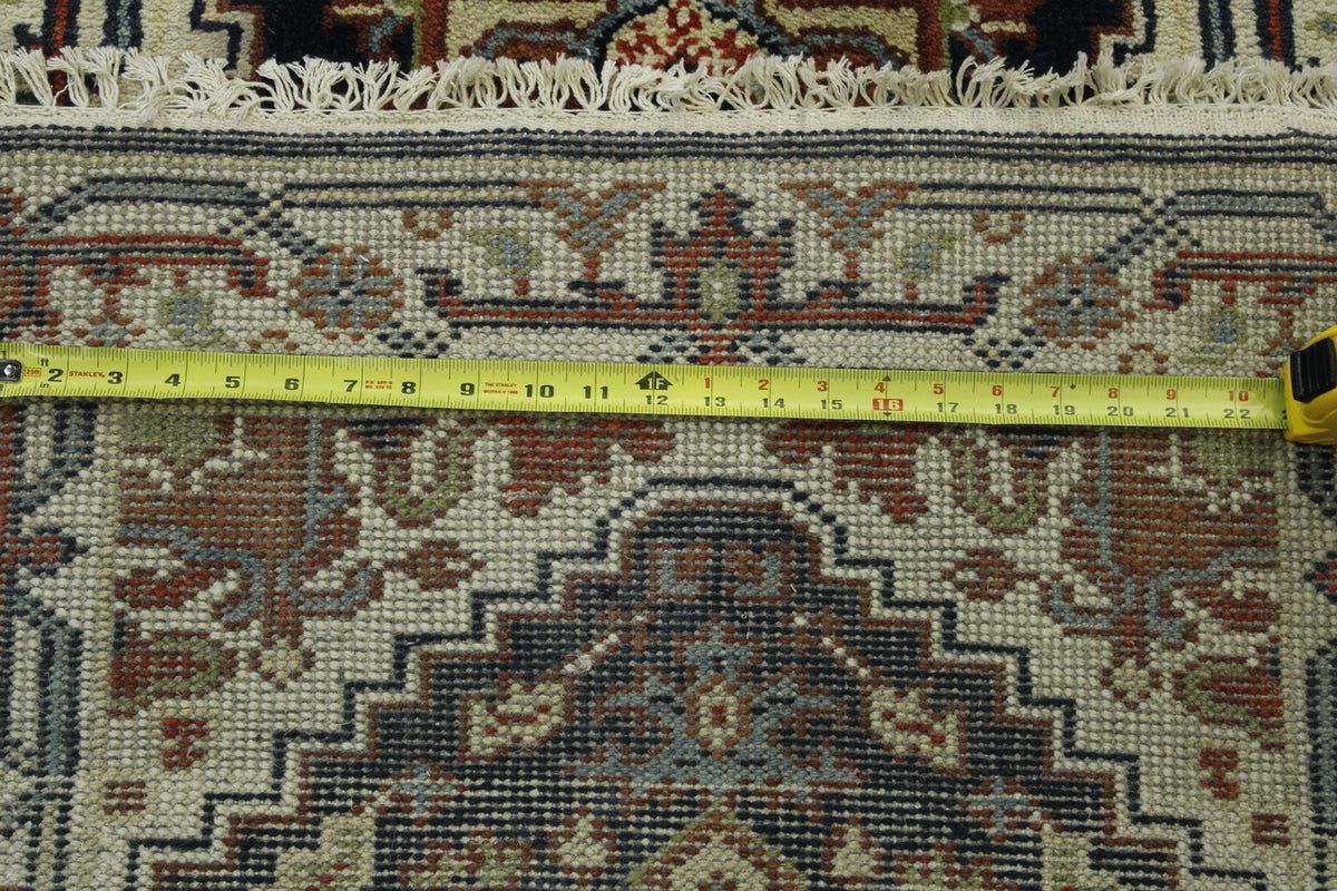 Tribal Heriz hand-knotted wool rug in Black & Beige, full view
