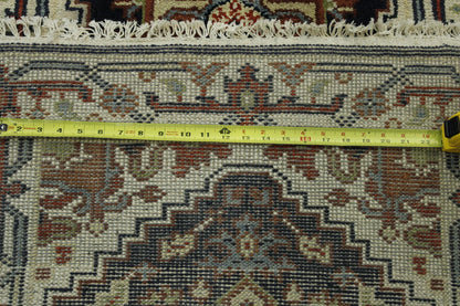 Tribal Heriz hand-knotted wool rug in Black & Beige, full view