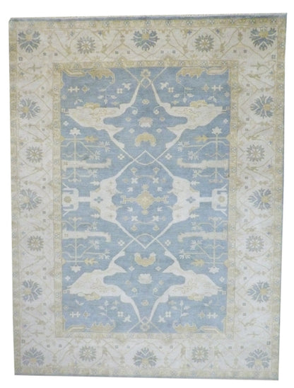 Turk Oushak Natural Dye hand-knotted wool rug in Blue & Beige, full view