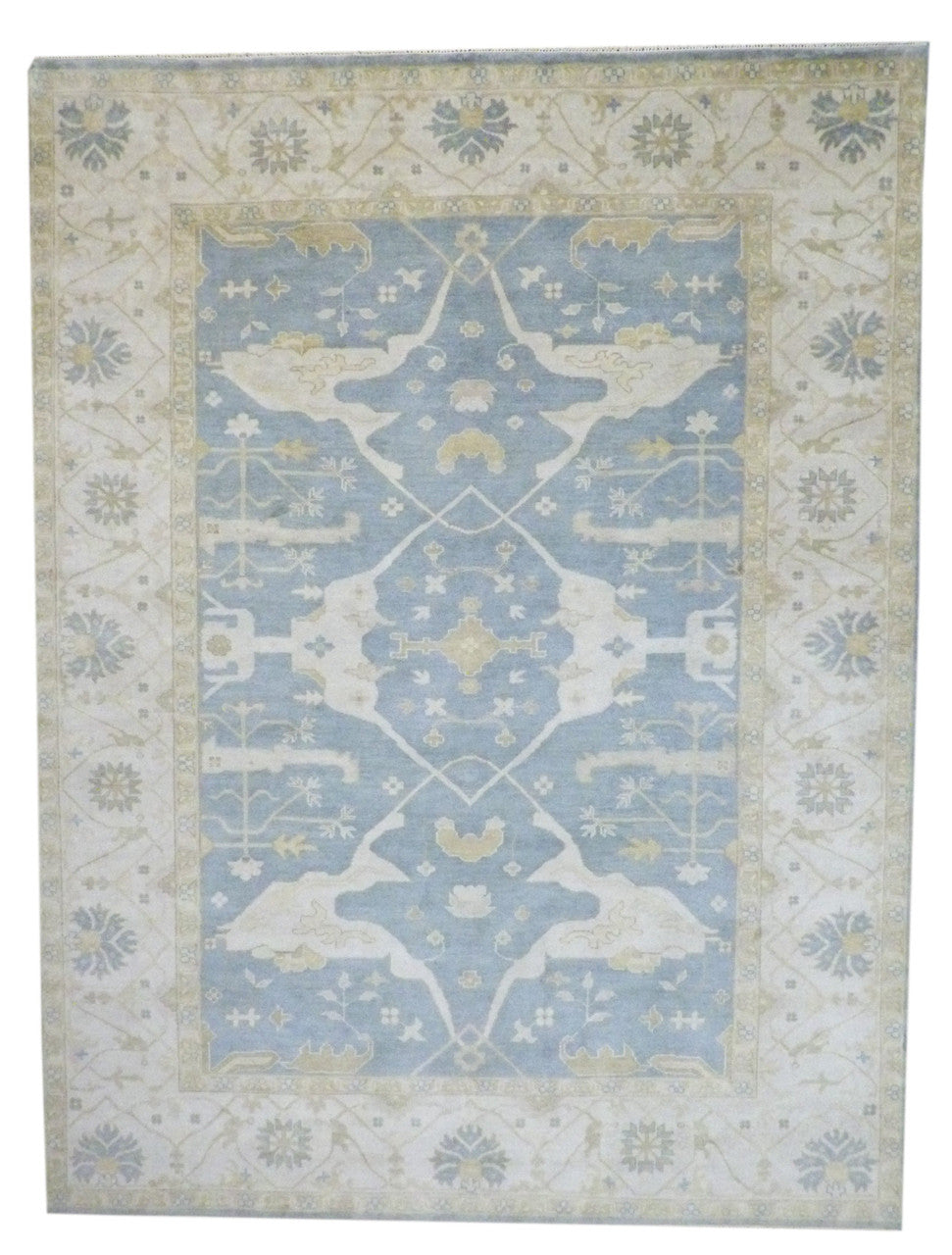 Turk Oushak Natural Dye hand-knotted wool rug in Blue & Beige, full view