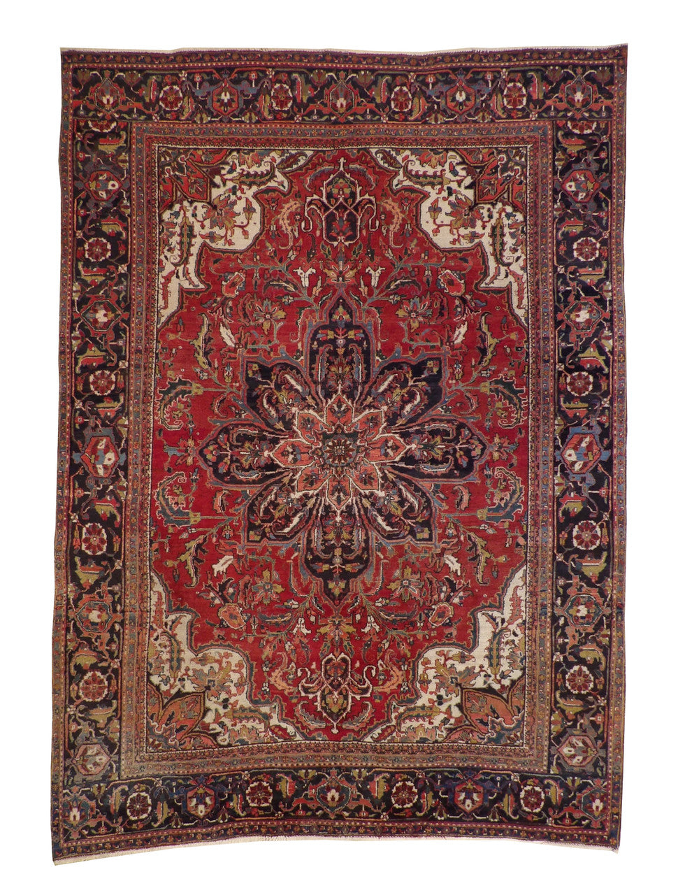 Tribal Antique Heriz Con Dav hand-knotted wool rug in Blue & Red, full view