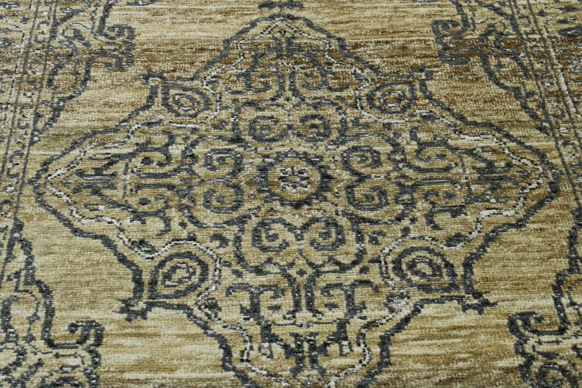 Brown & Gray Natural Kerman Design Jute rug in room setting