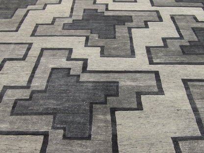 Close-up of wool-silk pile, Black & Gray rug