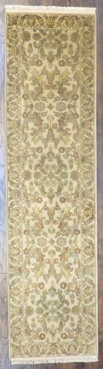 Turkish weave antique wash hand-knotted wool runner in gold, full view