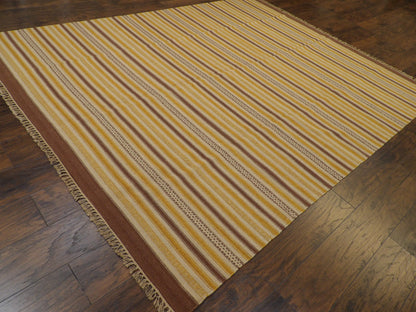 Full view of coastal flat-weave rug