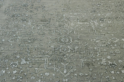 Blue & Gray Transitional Broken Heriz Design rug in room setting