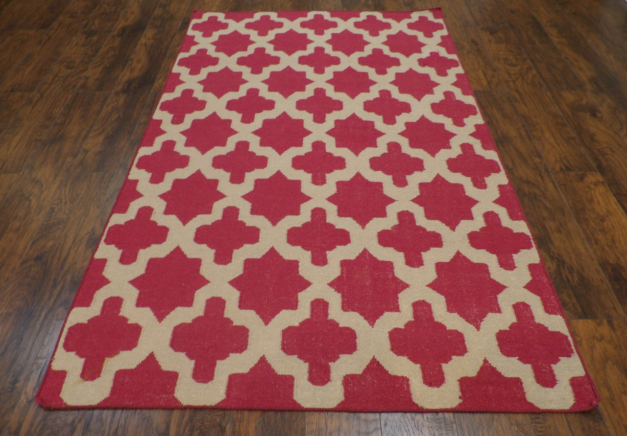 Coastal flatweave hand-knotted wool rug in Beige, 5'0" x 8'0", SKU W826