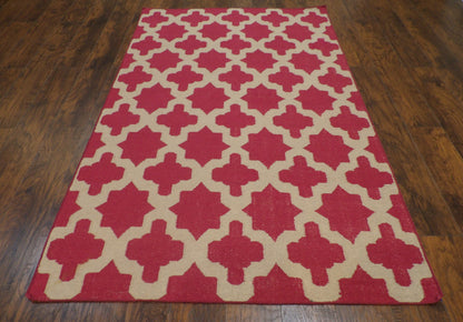 Coastal flatweave hand-knotted wool rug in Beige, 5'0" x 8'0", SKU W826