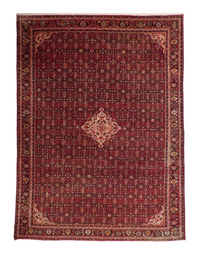Traditional Antique Bidjar hand-knotted wool rug in Blue & Pink, full view