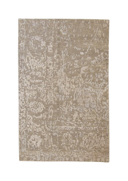 Transitional Abstract High Low hand-knotted wool-silk rug in Gray & Beige, full view