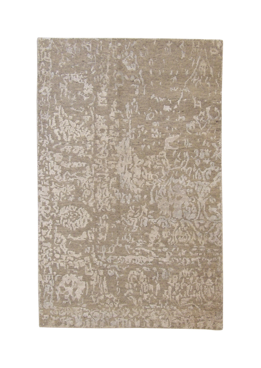 Transitional Abstract High Low hand-knotted wool-silk rug in Gray & Beige, full view