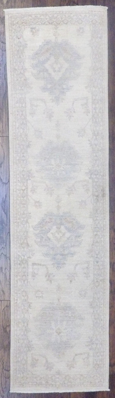 Oushak Chobi Natural Dye hand-knotted wool rug in Blue & Beige, full view
