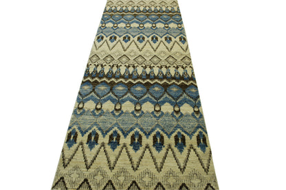 Close-up of wool pile, Blue, Beige & Brown rug