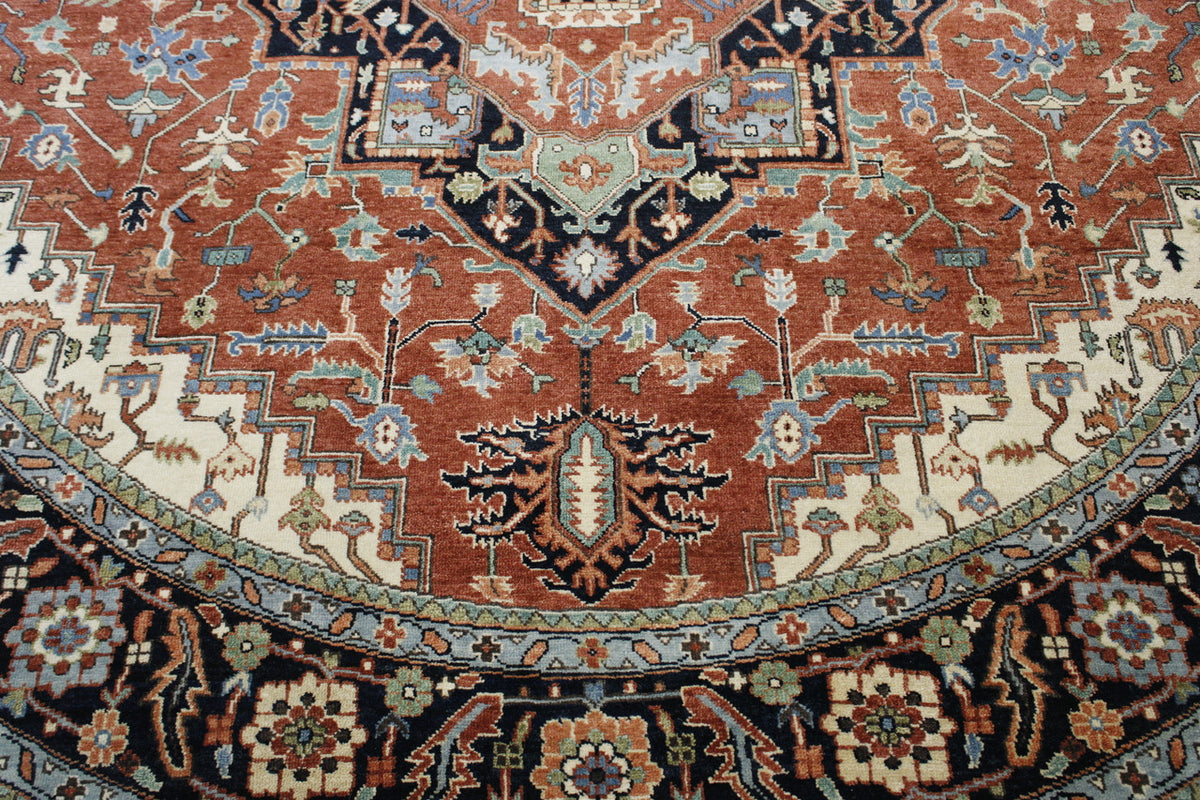 Close-up of wool pile, Blue & Rust rug