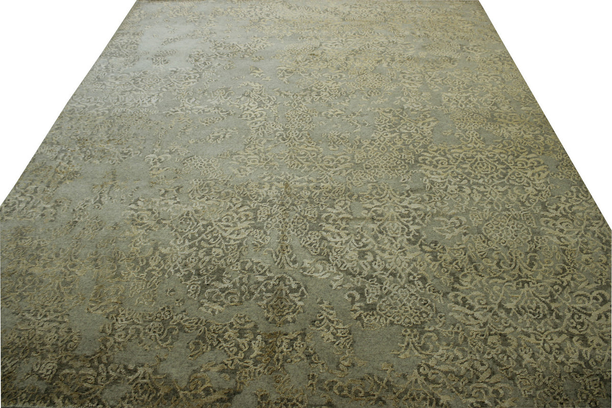 Close-up of wool-silk pile, Gold & Beige rug