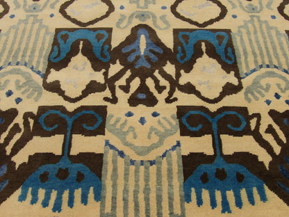 Close-up of wool-silk pile, Blue & Gray rug