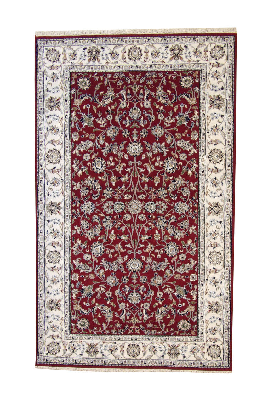 Traditional Fine Nain hand-knotted wool rug in Beige & Red, full view