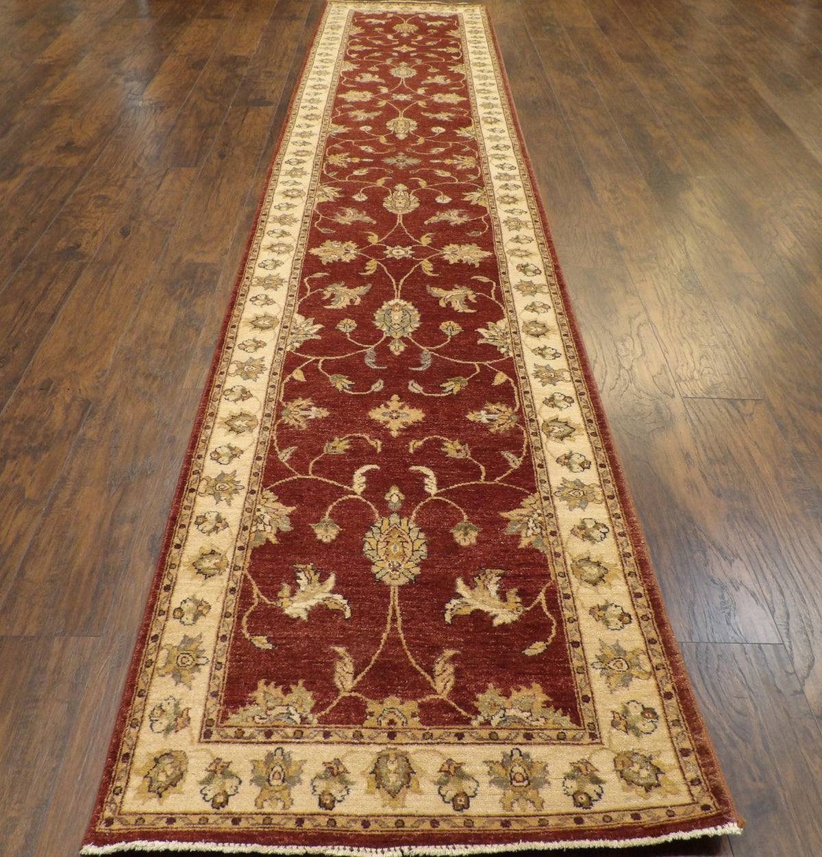 Kashan Oushak / Peshawar hand-knotted wool runner in Beige, 3'0" x 14'11", SKU W1165