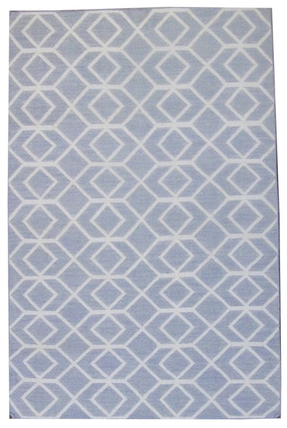 Flatweave Modern Coastal hand-knotted wool rug in Gray & Beige, full view