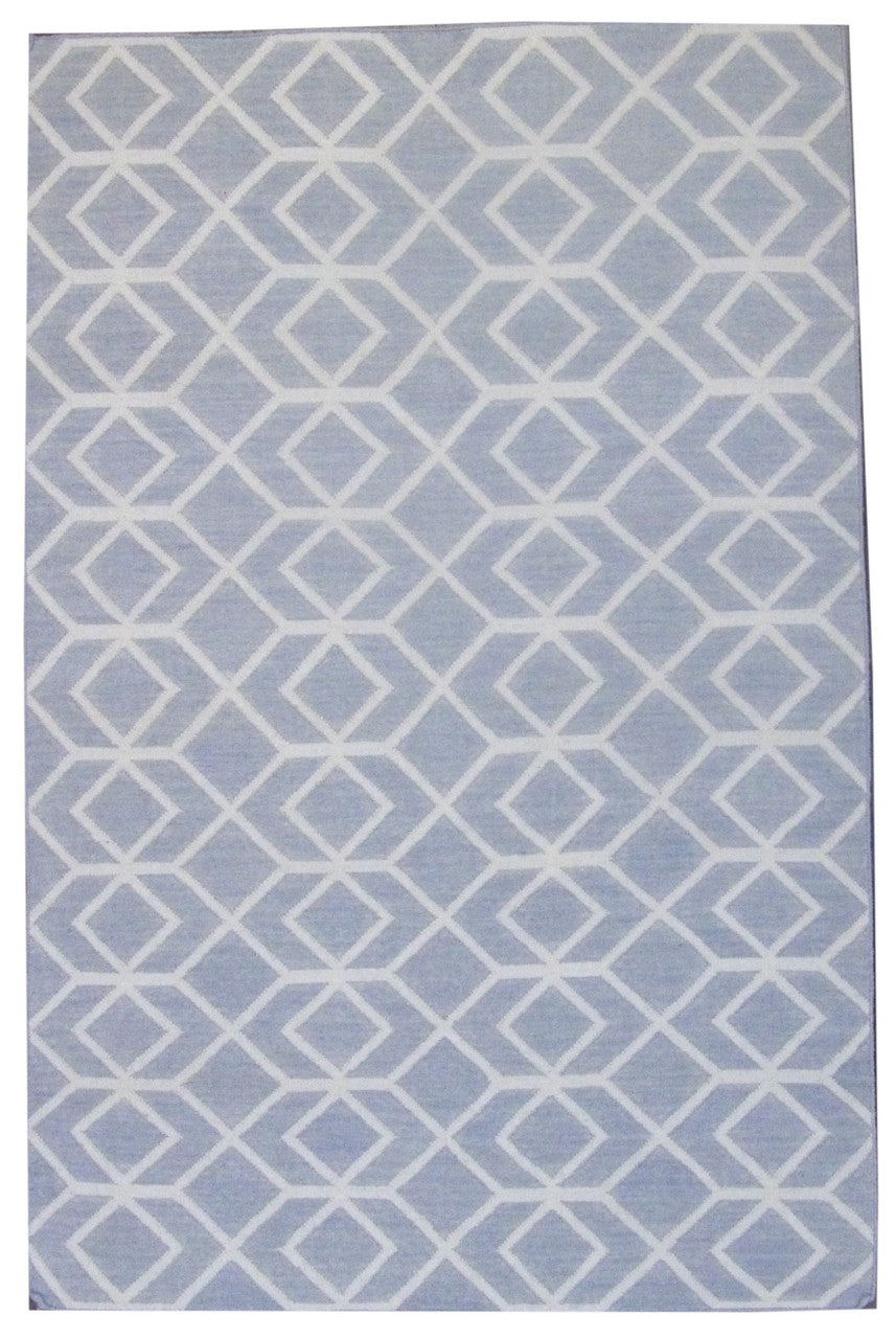 Flatweave Modern Coastal hand-knotted wool rug in Gray & Beige, full view