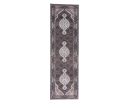 Persian Mahi Tabriz hand-knotted wool rug in Black, full view