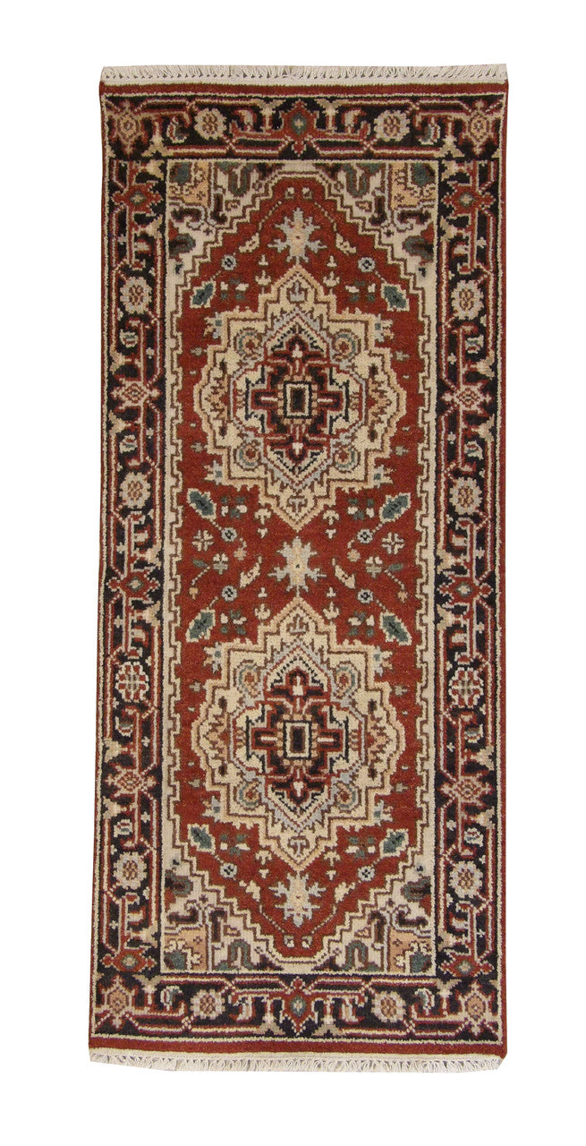 Tribal Indo Heriz hand-knotted wool rug in Rust, full view