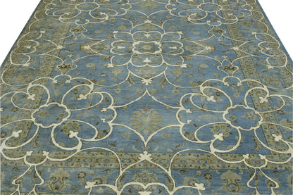 Traditional Agra Ziegler Chobi hand-knotted wool rug in Blue & Brown, full view