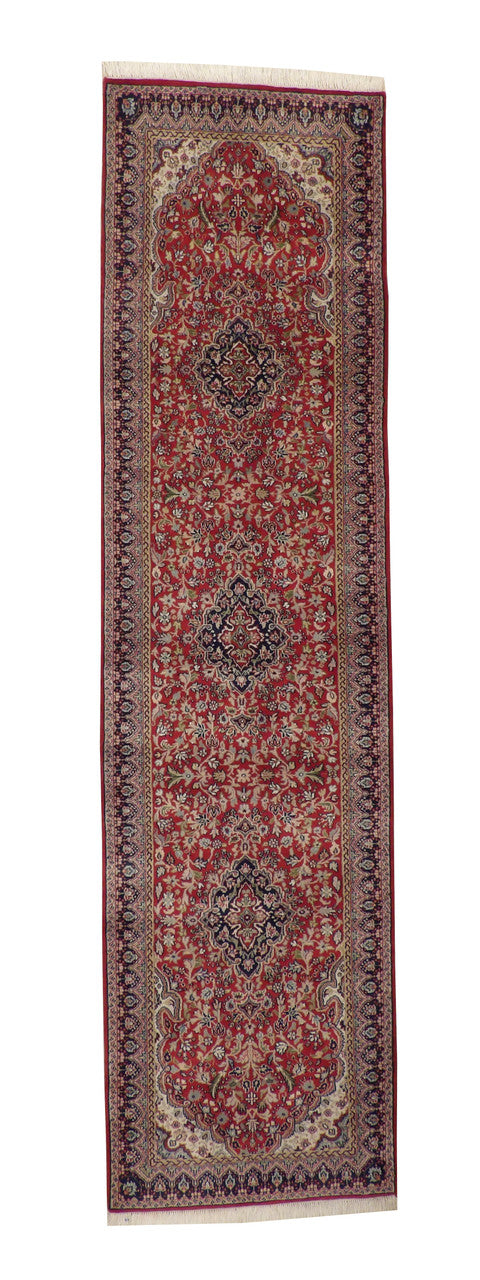 Traditional Tabriz Design hand-knotted wool rug in Red, full view